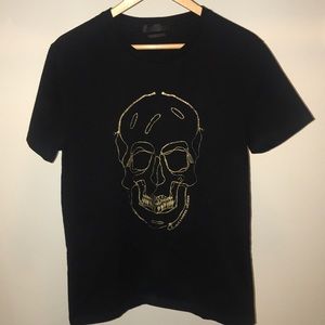 Alexander McQueen Gold Lamé Zipper Skull T-shirt